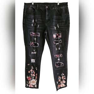 Astylish NWOT Floral Patch Ripped Distressed Skinny Denim